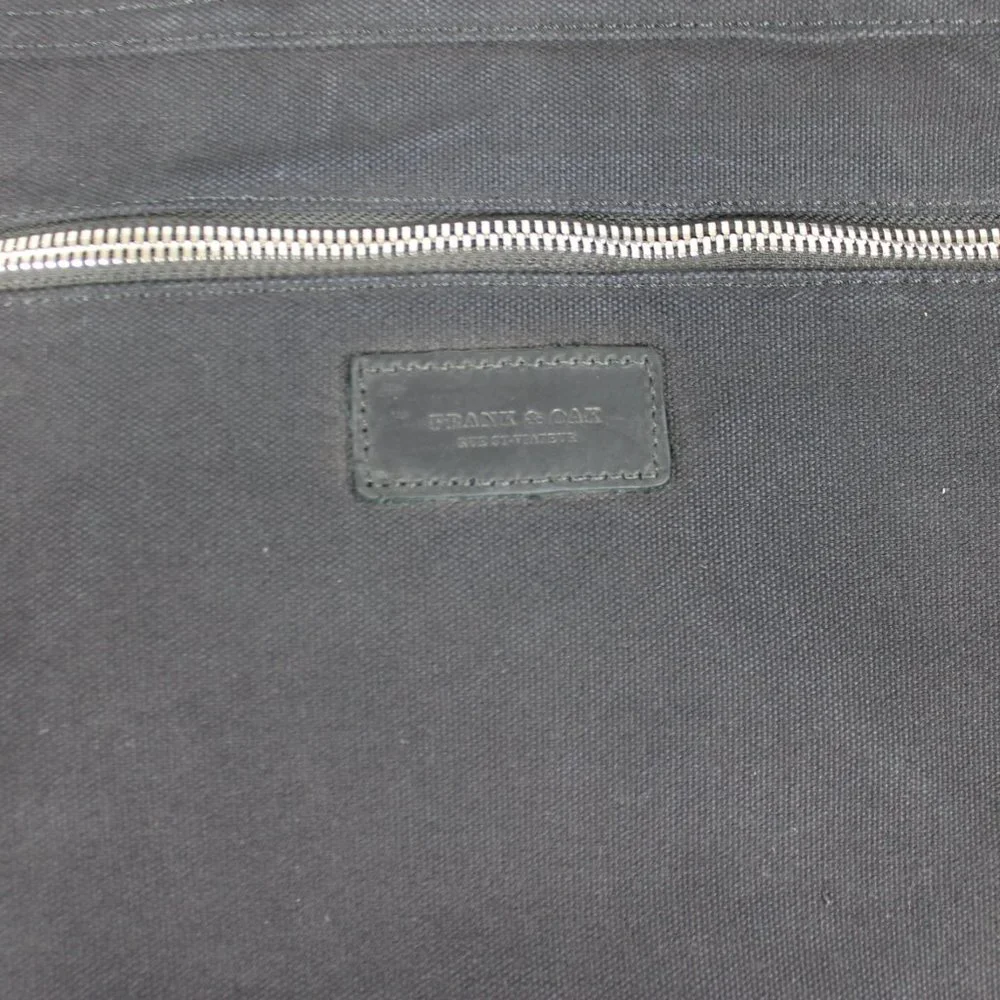 Frank And Oak Black Mens Messenger Canvas Bag Zippered Pockets Heavy Duty Straps